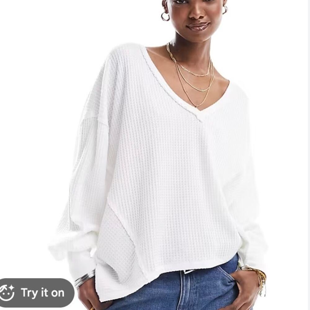 Free People We The Free Caroline Thermal Top Women's Large White